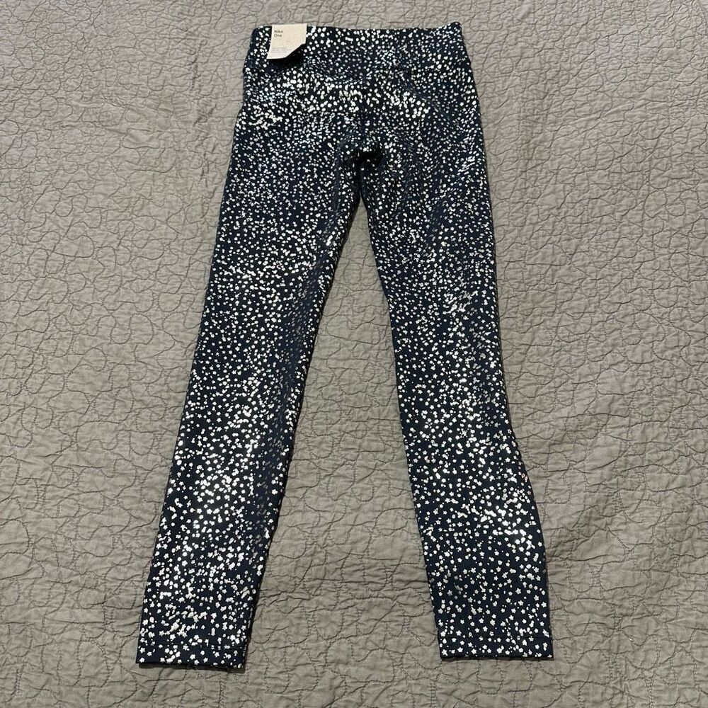 Nike Black/Metallic Gold Leggings Size M tight fit high-rise full length A714 - Picture 3 of 8